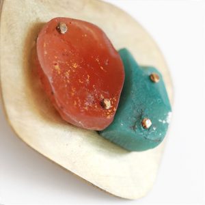 “I Might” Orange and Turquoise Resin Brooch by Maru López