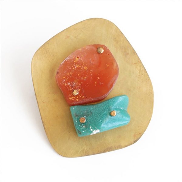 “I Might” Orange and Turquoise Resin Brooch by Maru López
