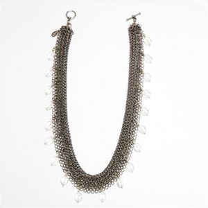 Rolled Chain Mail Necklace with Quartz by Elaine Unzicker