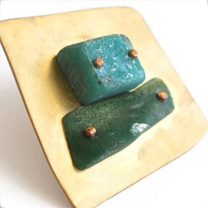 “Thru the Times” Turquoise and Green Resin Brooch by Maru López