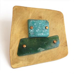 “Thru the Times” Turquoise and Green Resin Brooch by Maru López