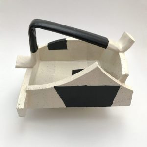 Black and White Ceramic Basket with Handle