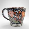 Black Mug with White Dots and Flowers