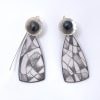 Silver Earrings with Enamel, Graphite Drawings and Pearls