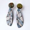 Silver Earrings with Enamel and Graphite Drawings and Pearls