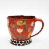 Red and Orange Hand Painted Mug with Flowers