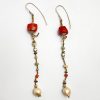 Antique Coral Earrings with Pearl Drop