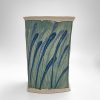 Square Green Vase with Blue Brush Strokes