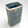 Square Green Vase with Blue Brush Strokes