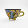 Footed Yellow Mug with Blue Flower