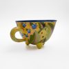 Footed Yellow Mug with Blue Flower