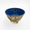Footed Yellow Mug with Blue Flower