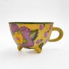Footed Yellow Mug with Pink Flower