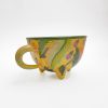 Footed Yellow Mug with Pink Flower